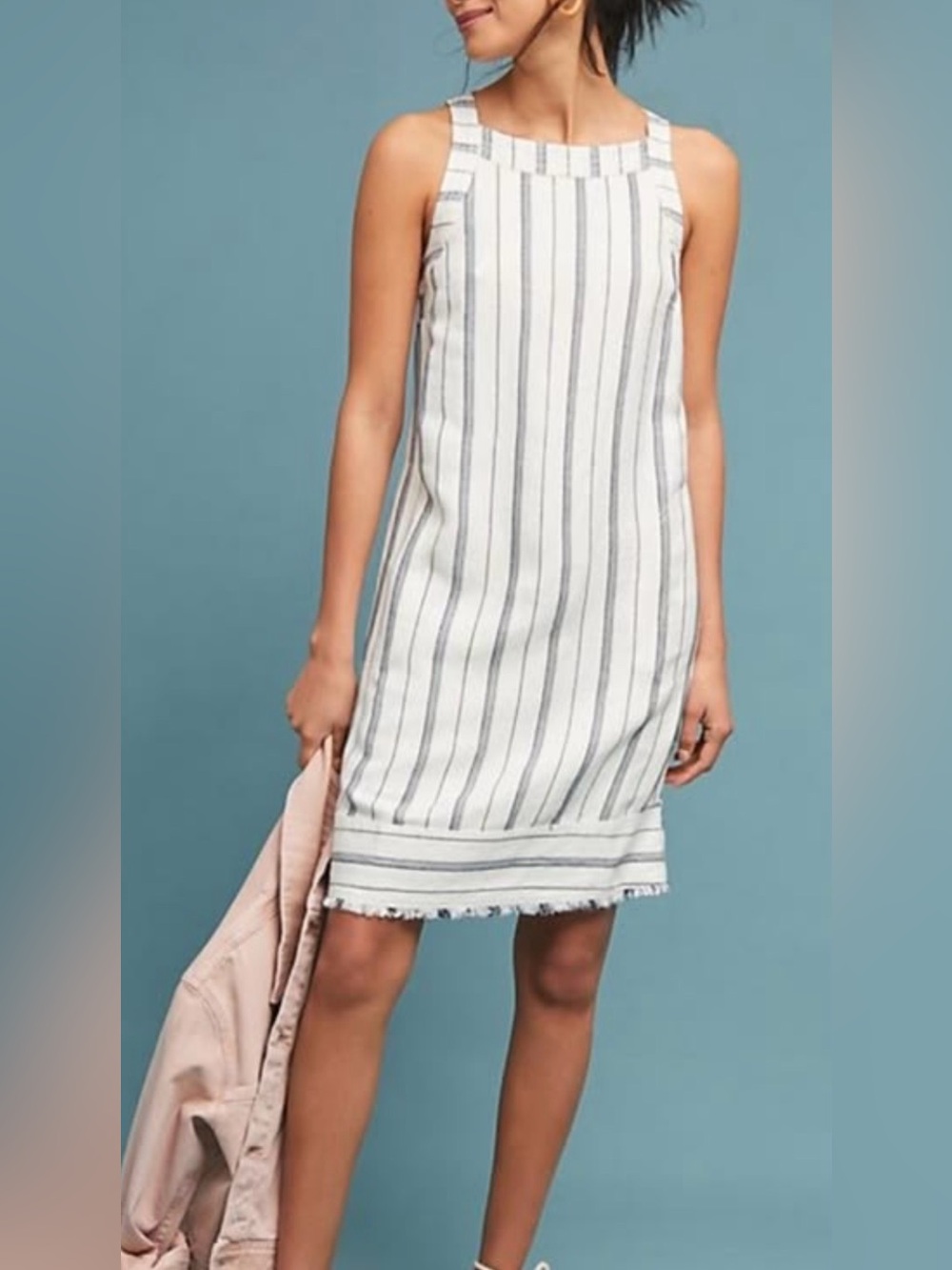 Anthropologie White and Navy Striped Mini Dress